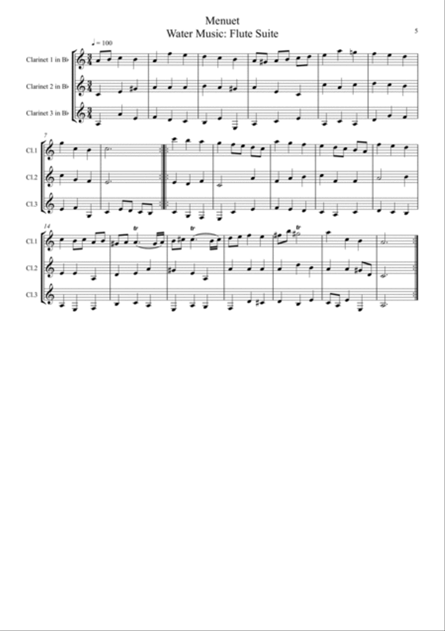 Handel: 5 Movements from the Water Music and Royal Fireworks Music - clarinet trio Clarinet Trio scores gallery preview page 5