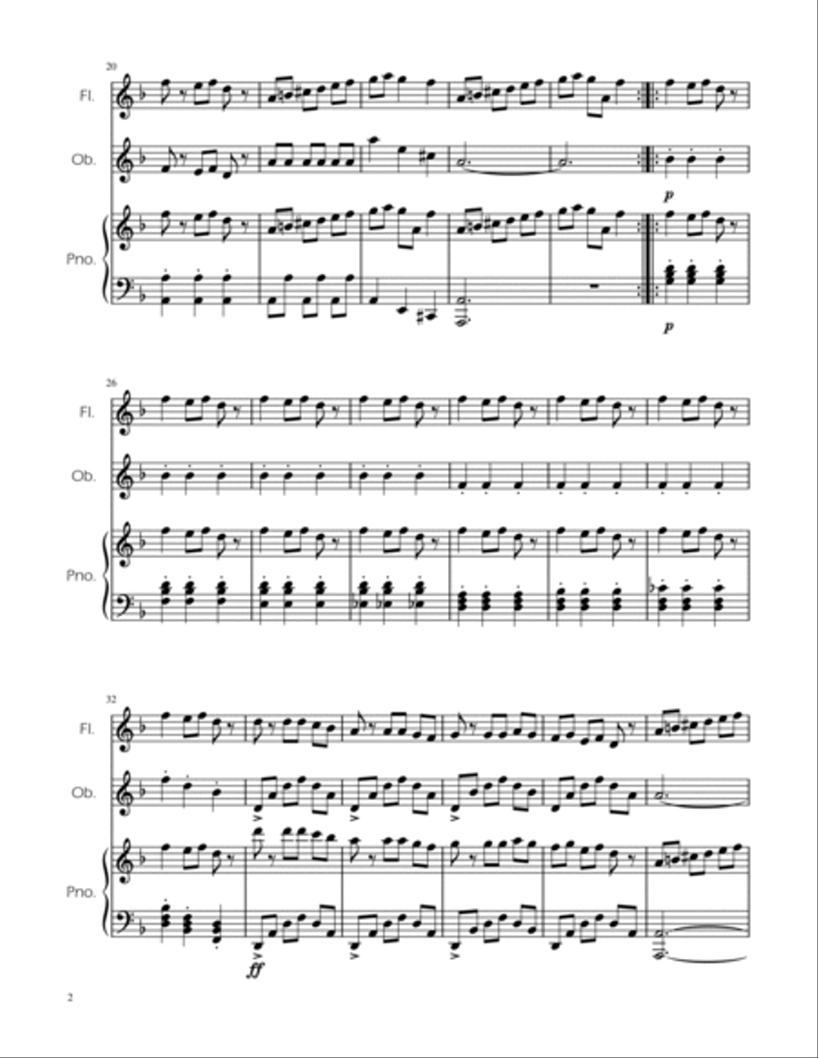 Carol of the Bells - Flute and Oboe Duet w/ Piano Woodwind Duet scores gallery preview page 2