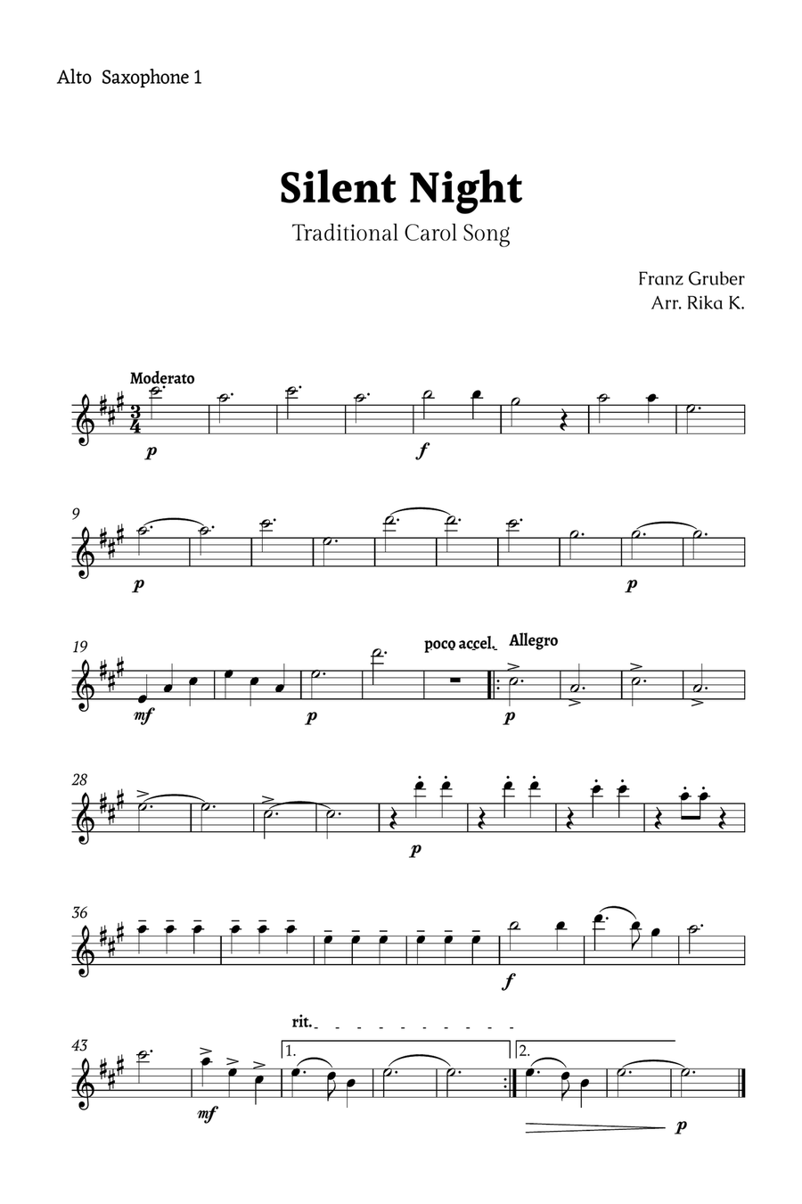Silent Night for Alto Sax Quartet Saxophone Quartet scores gallery preview page 3