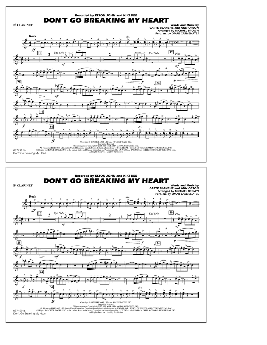 Don't Go Breaking My Heart - Bb Clarinet Marching Band scores gallery preview page 1