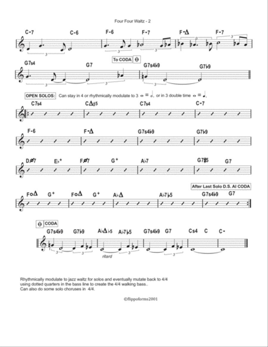 FOUR-FOUR WALTZ - Lead Sheets in C, Bb and Eb Jazz Ensemble scores gallery preview page 3