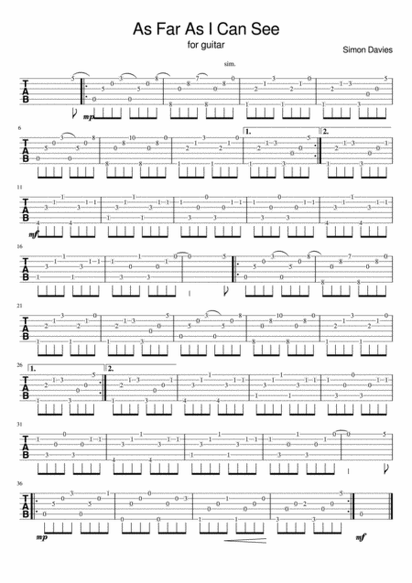 As Far As I Can See - guitar solo (TAB version) image number null
