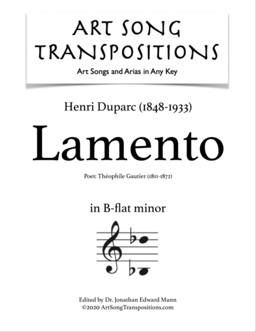 DUPARC: Lamento (transposed to B-flat minor) Voice scores gallery preview page 1