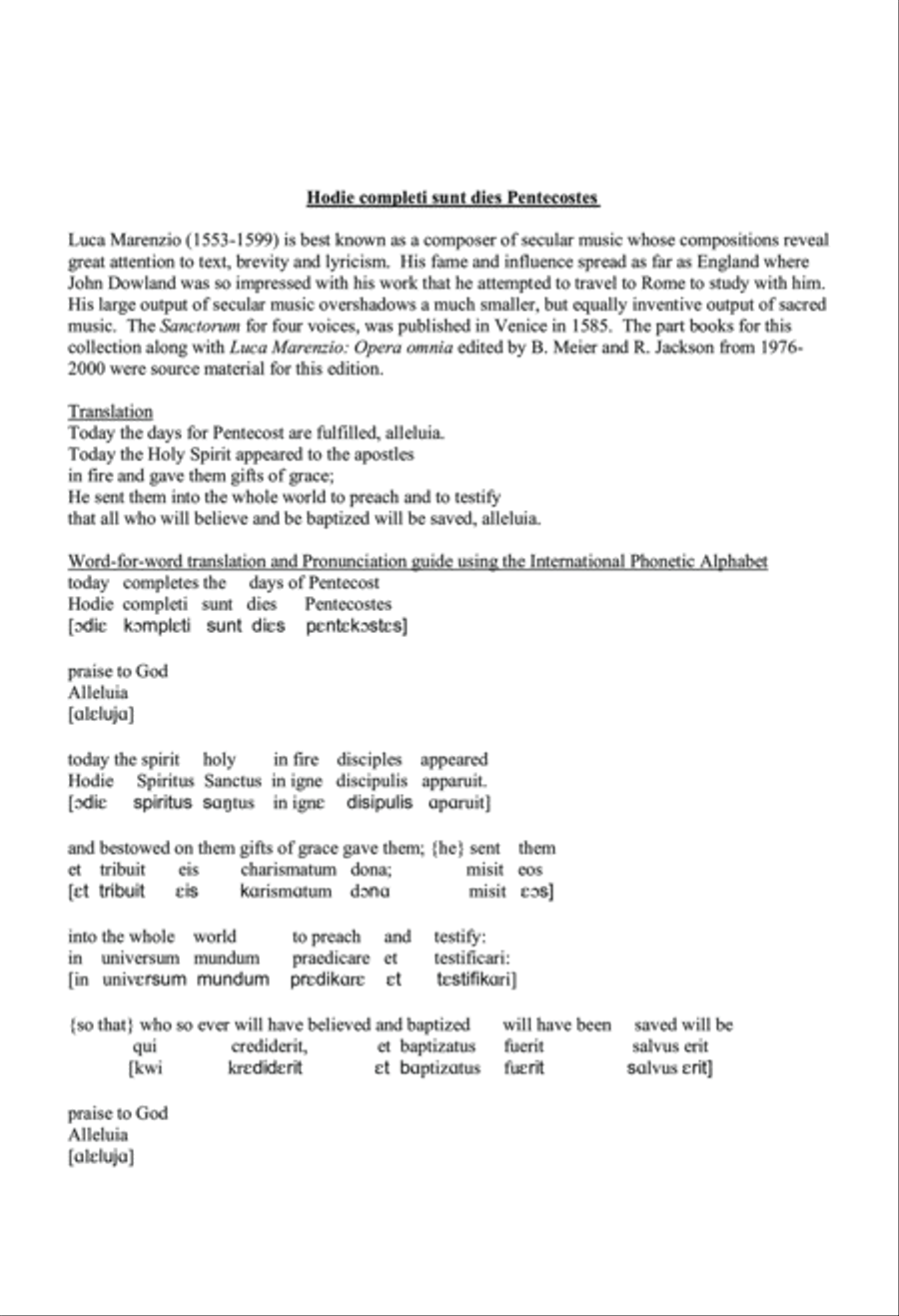 Hodie Completi Sunt Dies Pentecostes 4-Part scores gallery preview page 2