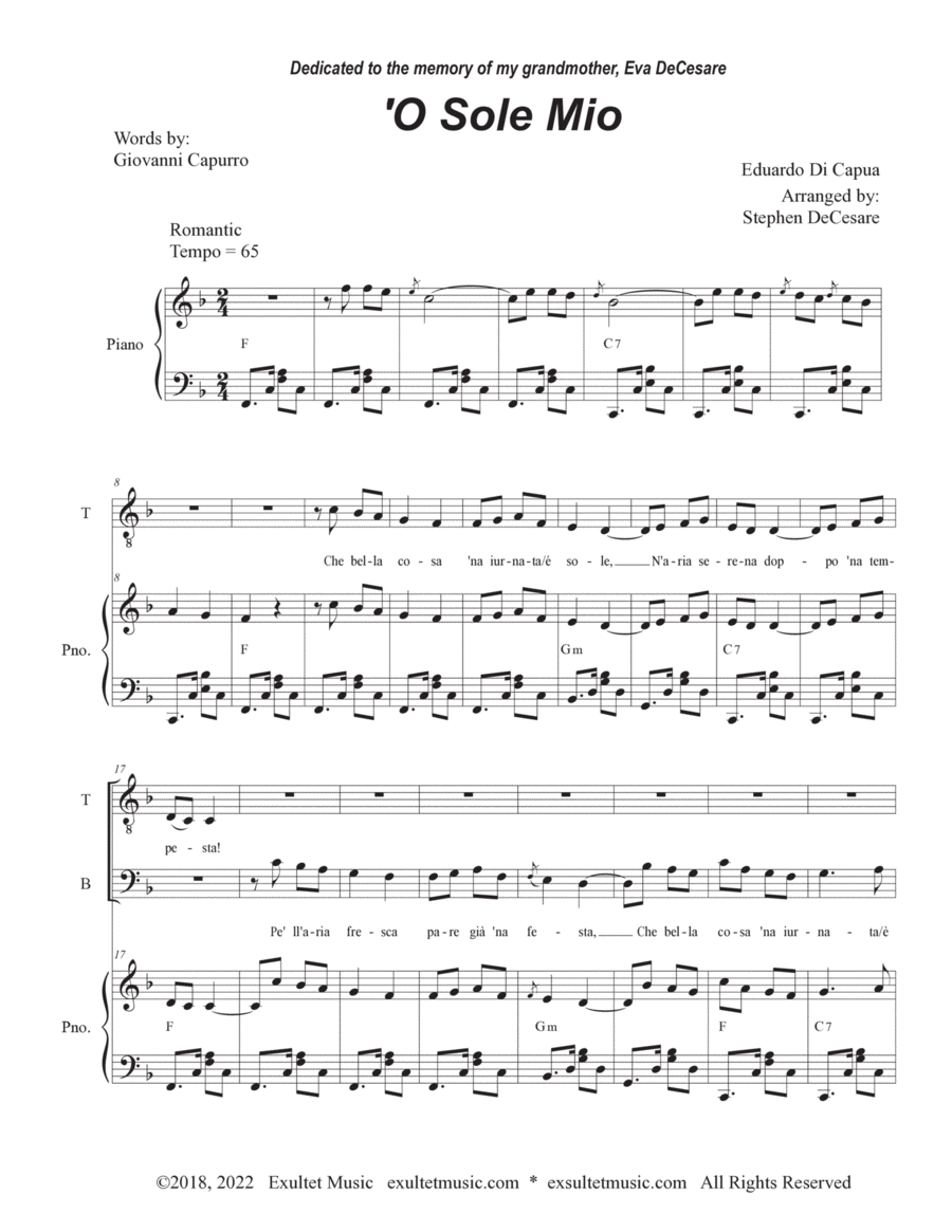 O Sole Mio (2-part choir - (TB) (Easy Choir Version) image number null