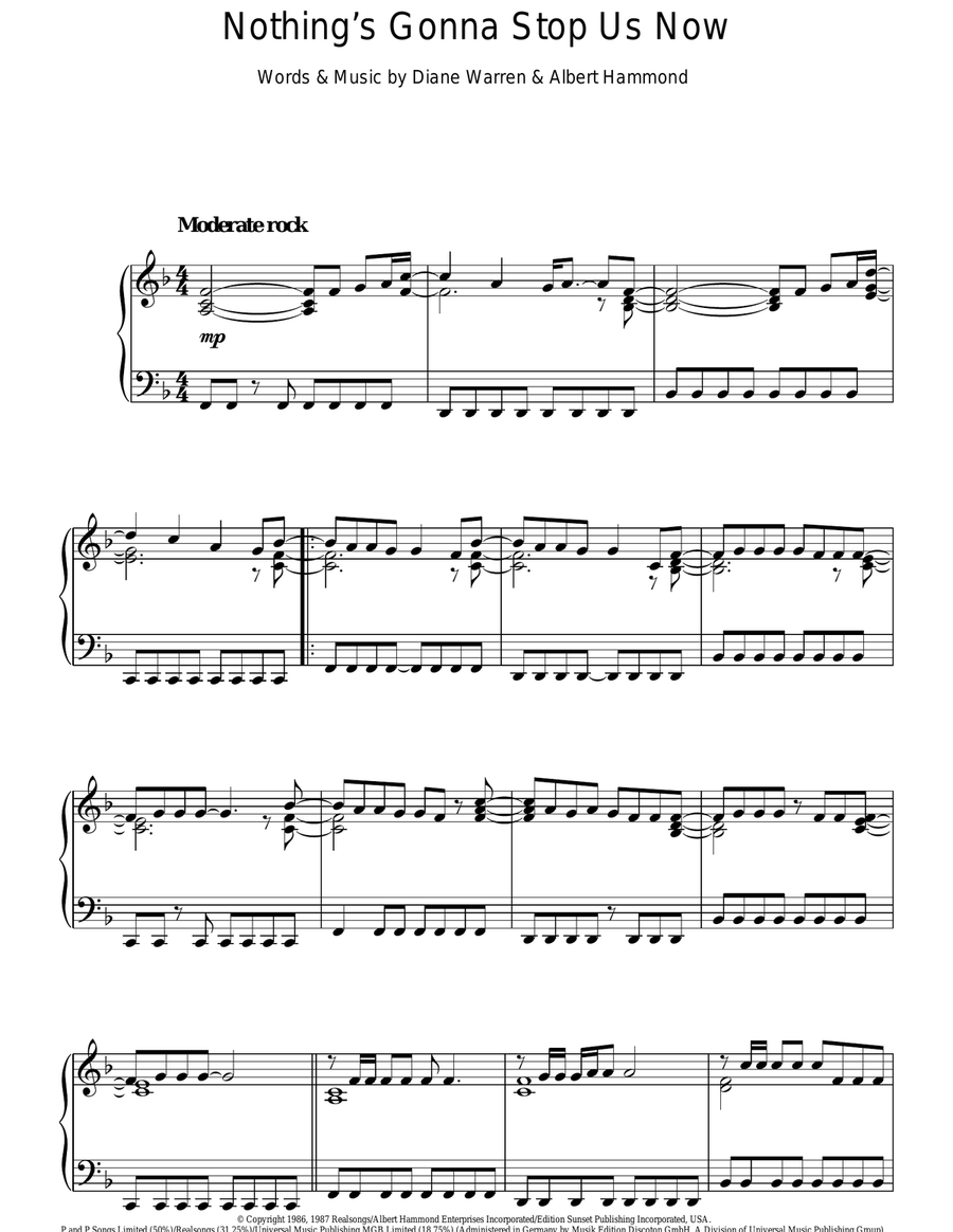 Nothing's Gonna Stop Us Now Piano Solo scores gallery preview page 1