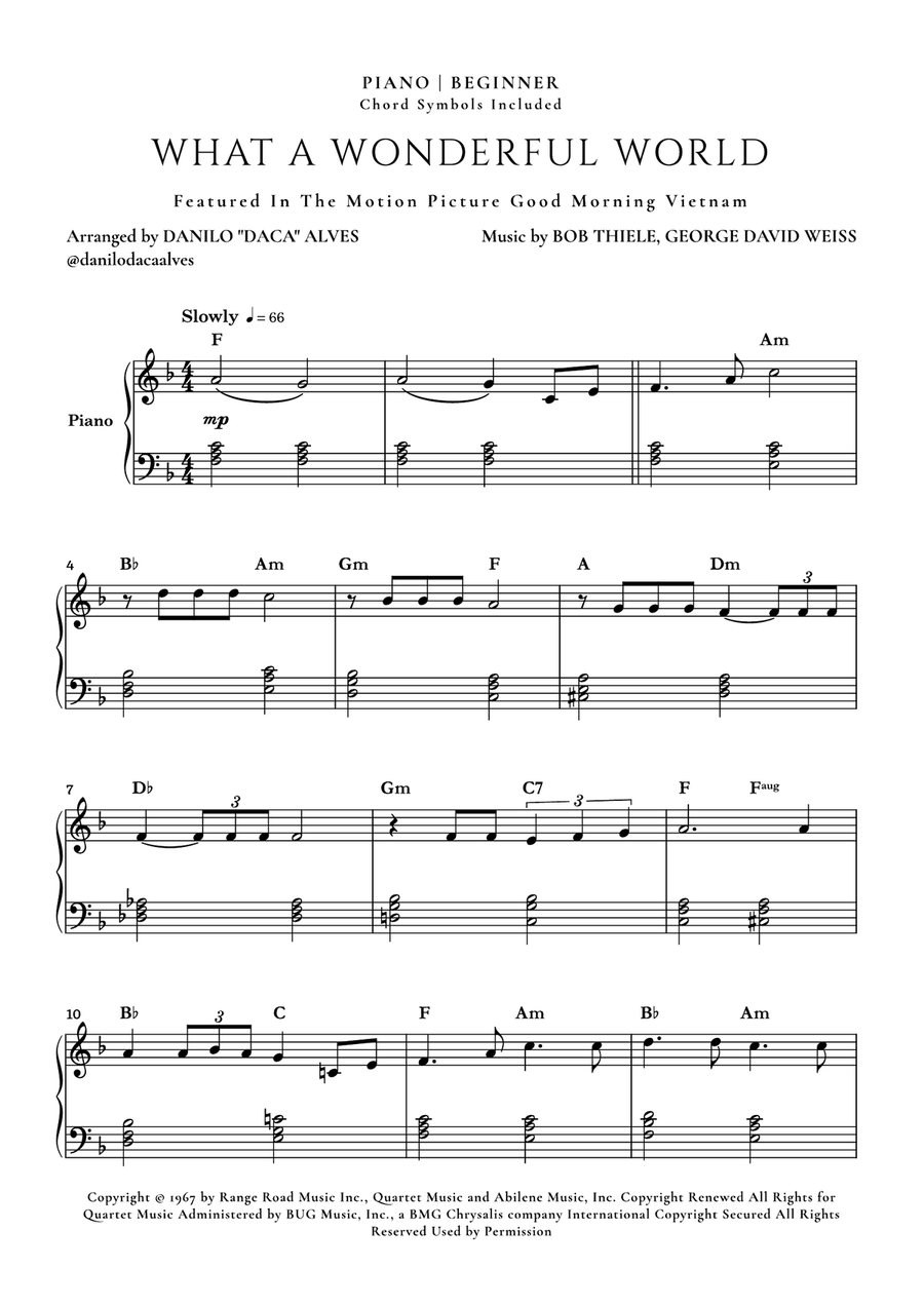 What A Wonderful World Easy Piano scores gallery preview page 1