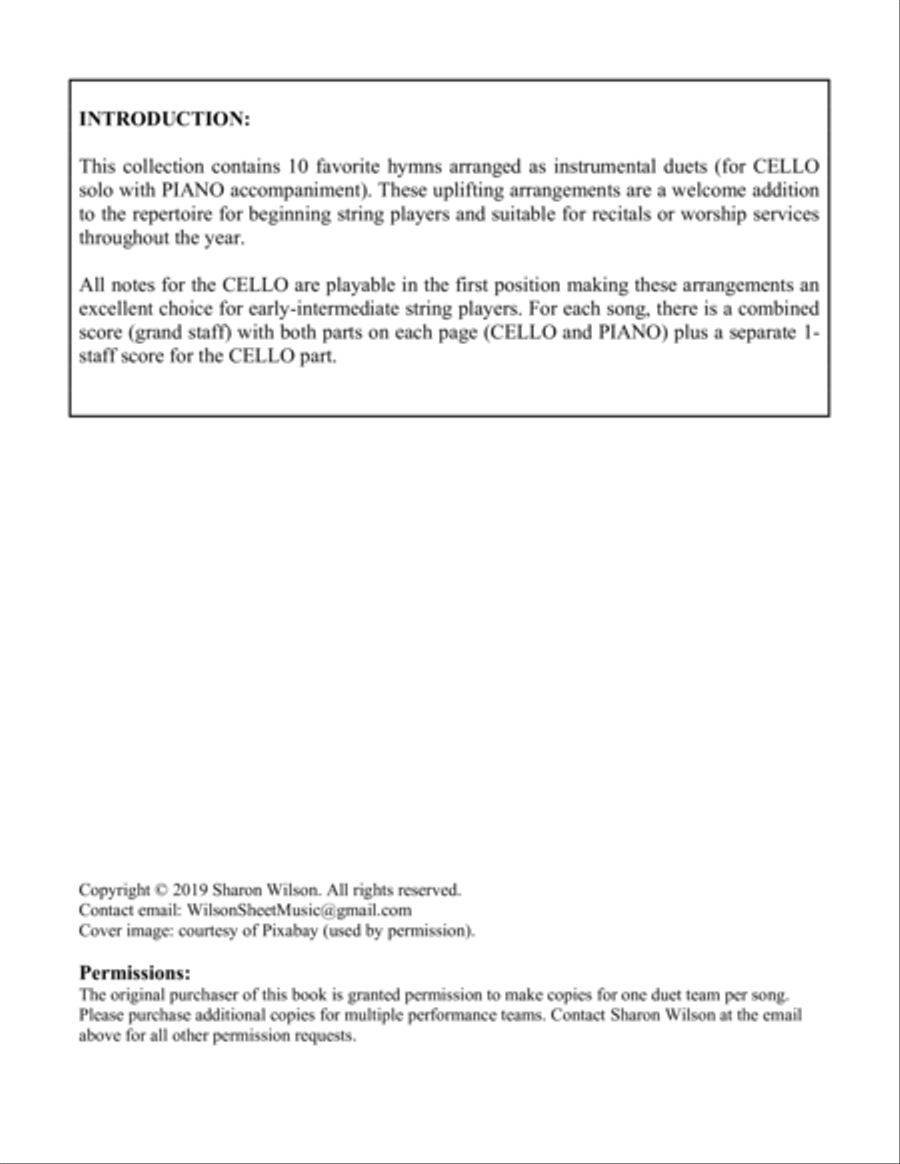Praise Him with Stringed Instruments: Collection of 10 Hymns for Cello Solo with Piano Accompaniment Piano scores gallery preview page 2