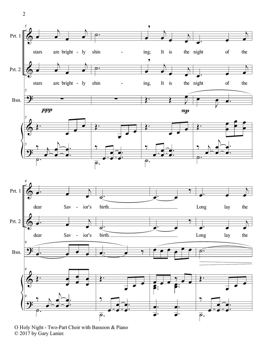 O HOLY NIGHT (Two-Part Choir for Treble Voices with Bassoon & Piano - Score & Parts included) 2-Part scores gallery preview page 3