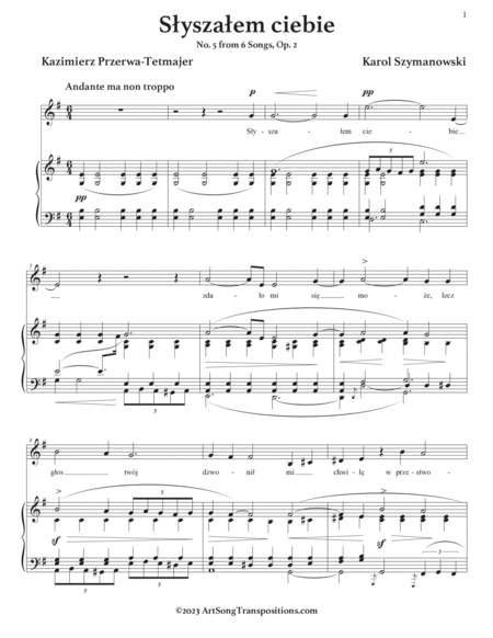 SZYMANOWSKI: Słyszałem ciebie, Op. 2 no. 5 (transposed to E minor)