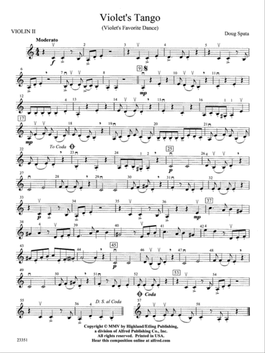 Violet's Tango: 2nd Violin String Orchestra scores gallery preview page 1