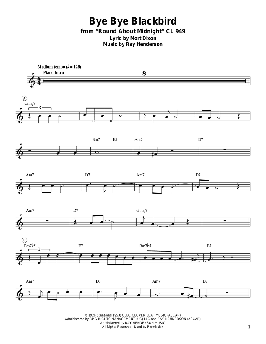 Bye Bye Blackbird Trumpet scores gallery preview page 1