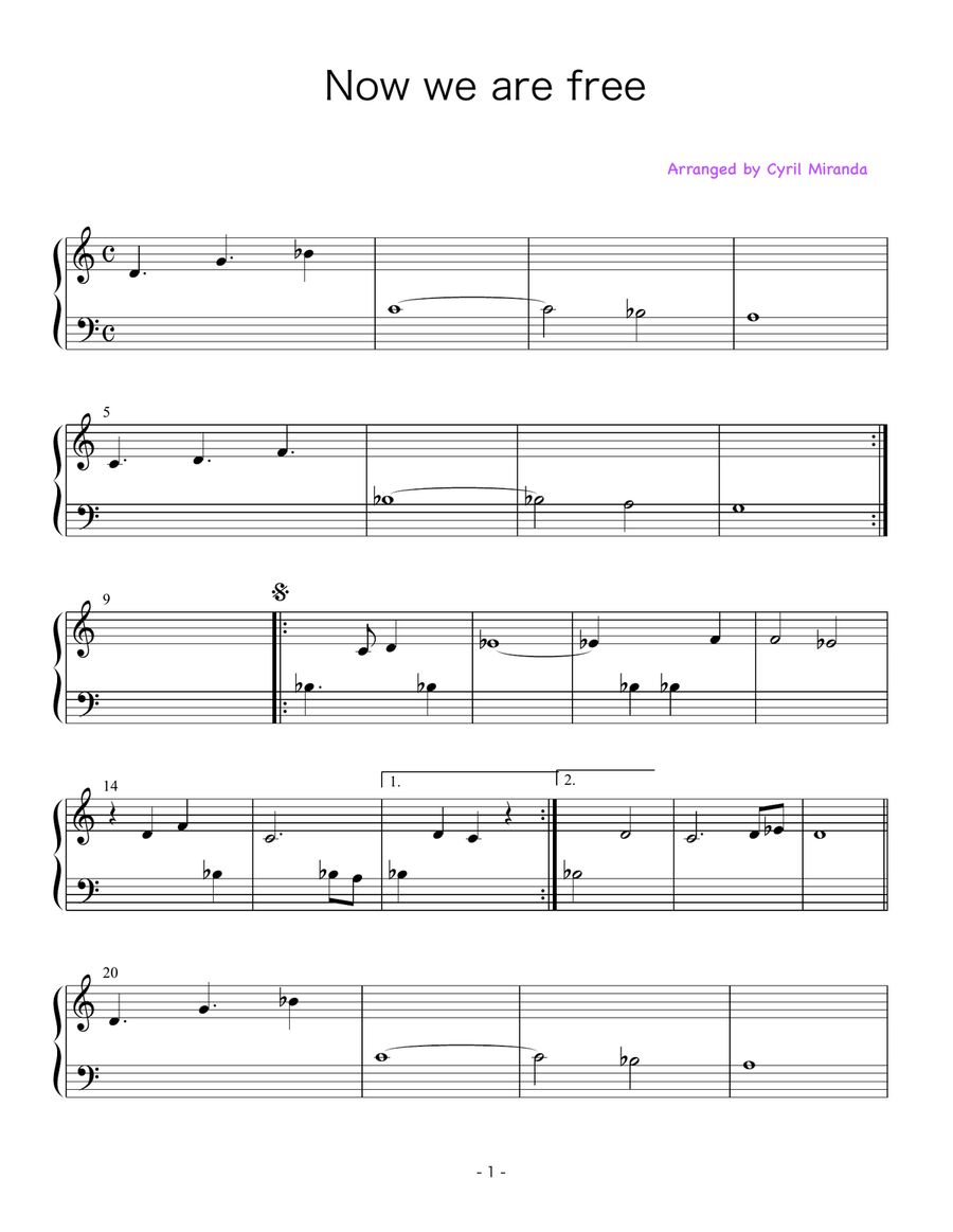 Now We Are Free Easy Piano scores gallery preview page 1