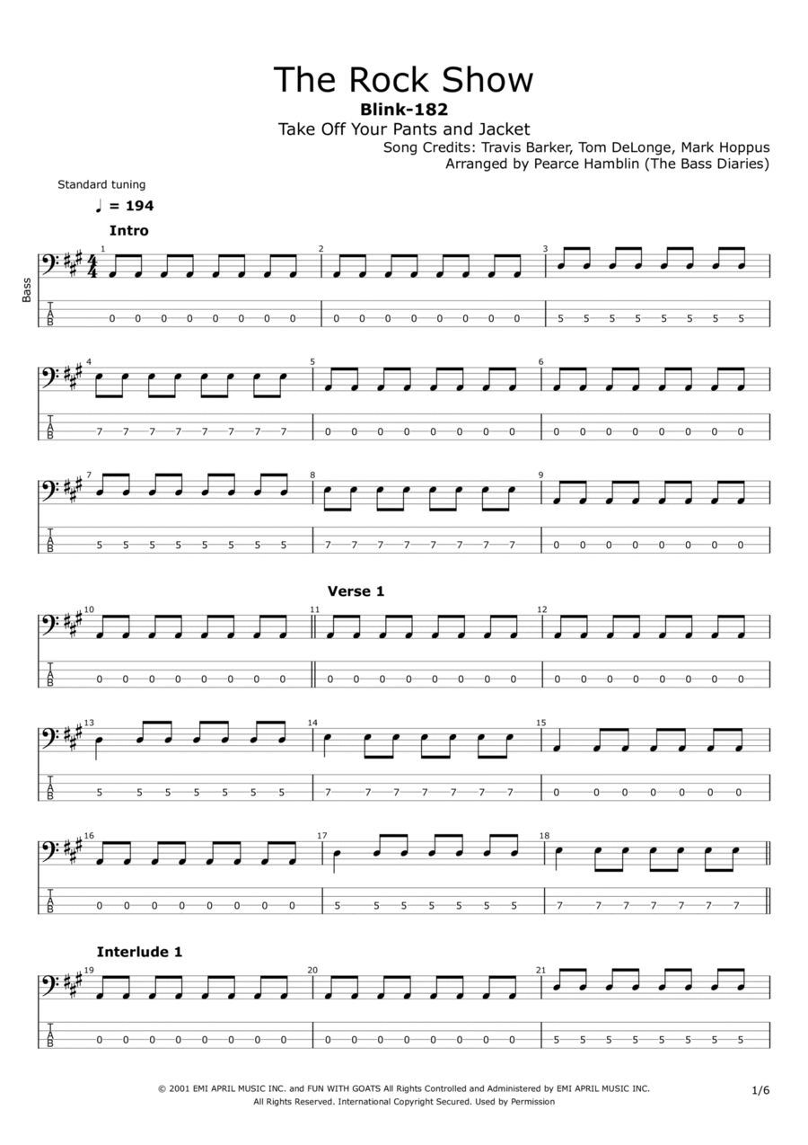 The Rock Show Bass Guitar scores gallery preview page 1