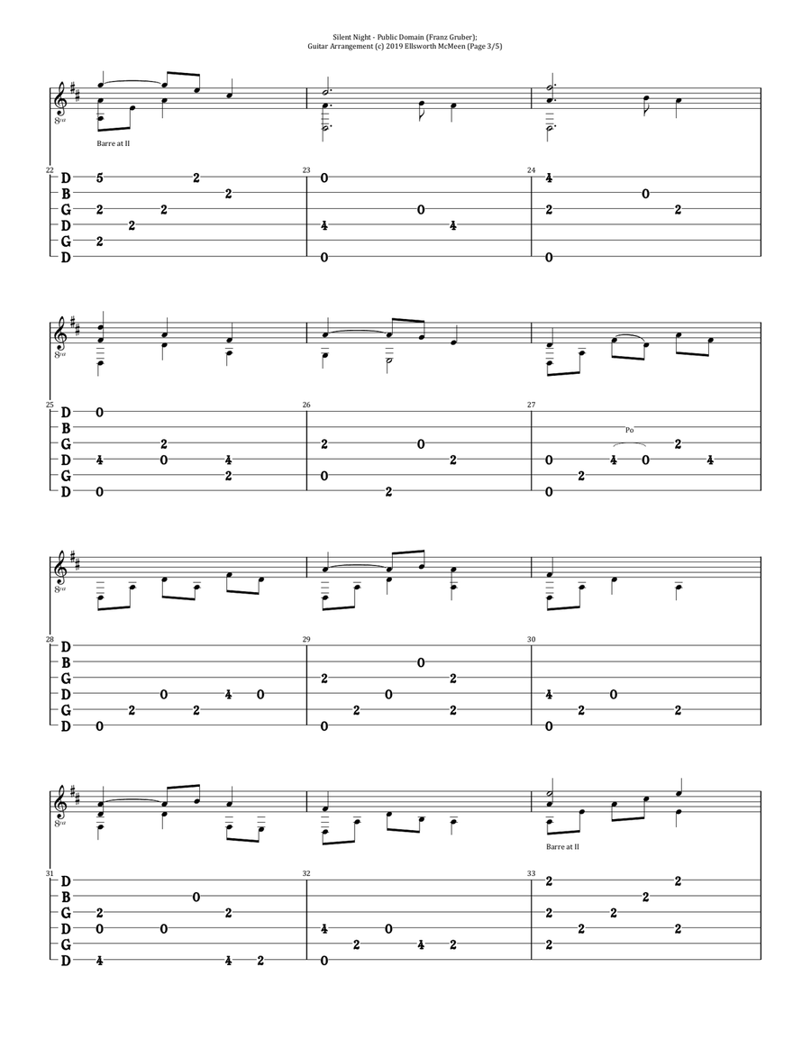 Silent Night (For Fingerstyle Guitar Tuned Open G - DGDGBD) image number null