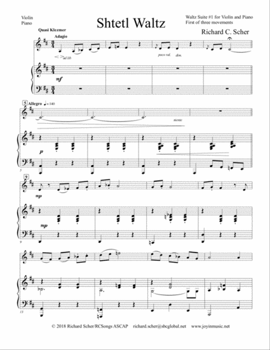 Waltz Suite #1 for Violin & Piano Violin scores gallery preview page 2