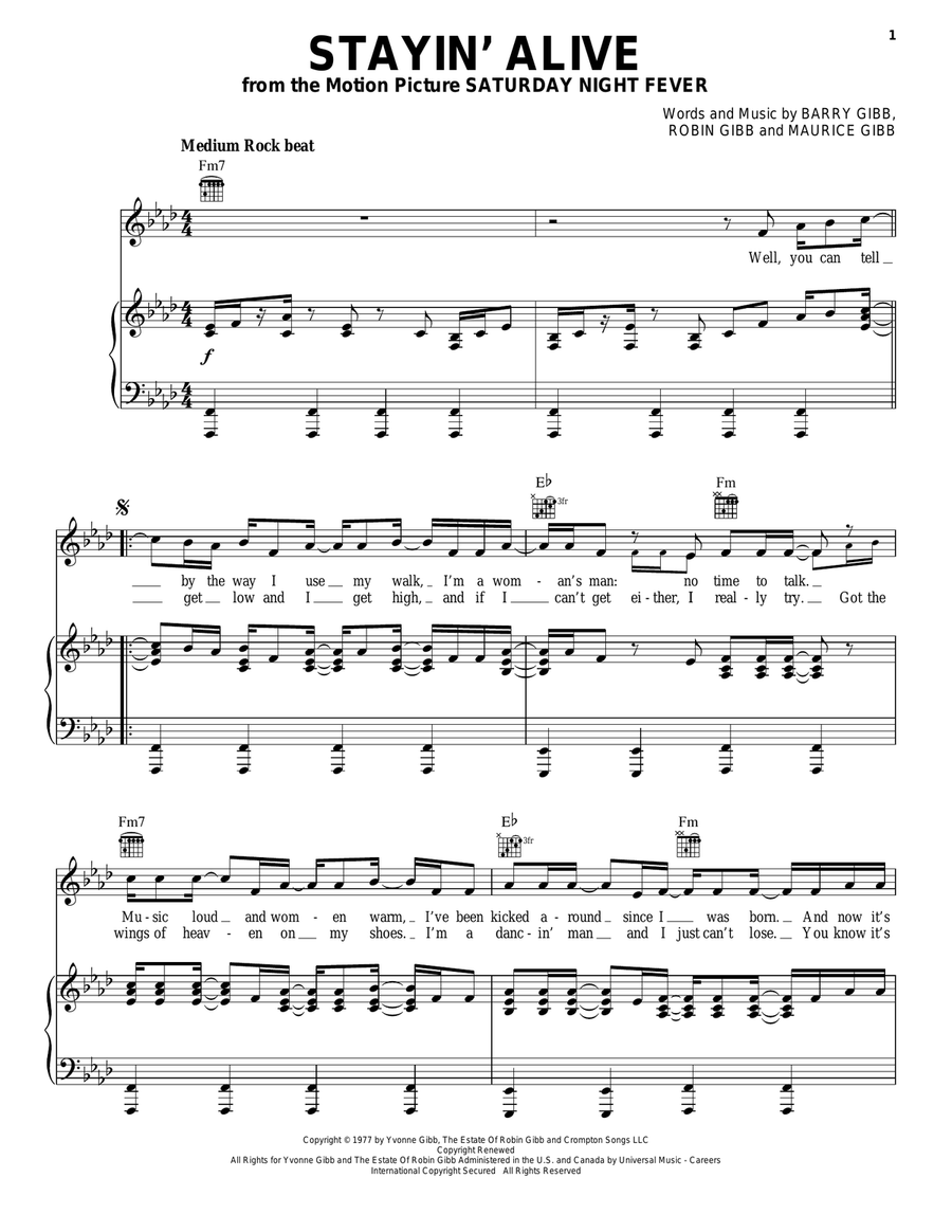 Stayin' Alive Acoustic Guitar scores gallery preview page 1