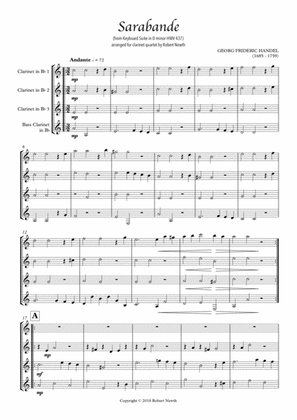 Sarabande from Keyboard Suite in D minor HWV 437 (for Clarinet Quartet)