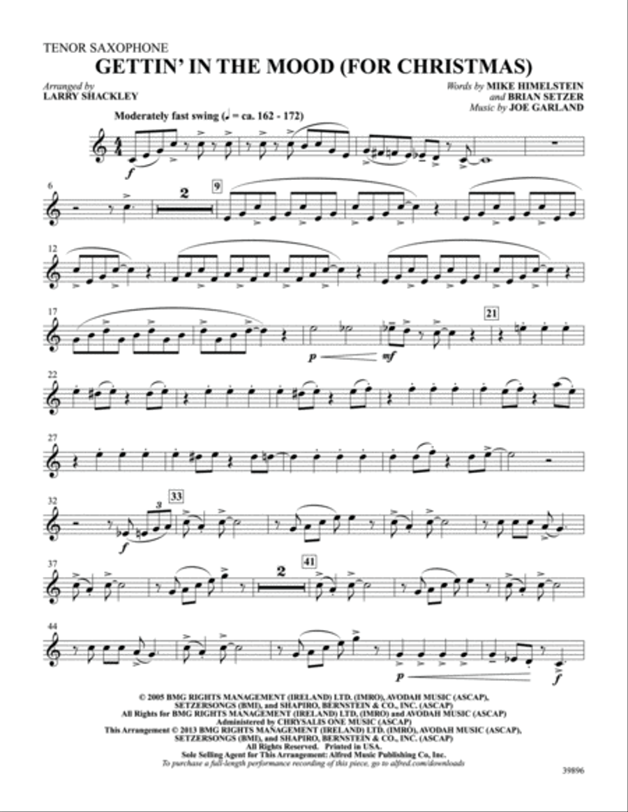 Gettin' in the Mood (for Christmas): B-flat Tenor Saxophone Tenor Saxophone scores gallery preview page 1