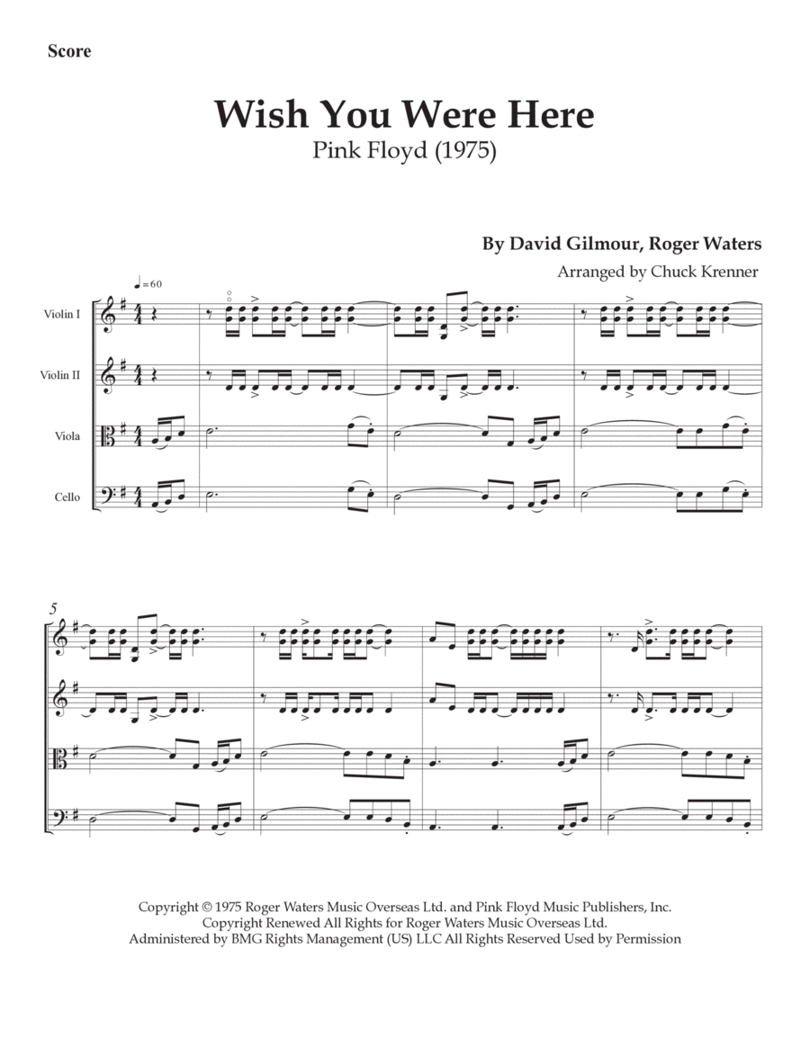 Wish You Were Here String Quartet scores gallery preview page 1