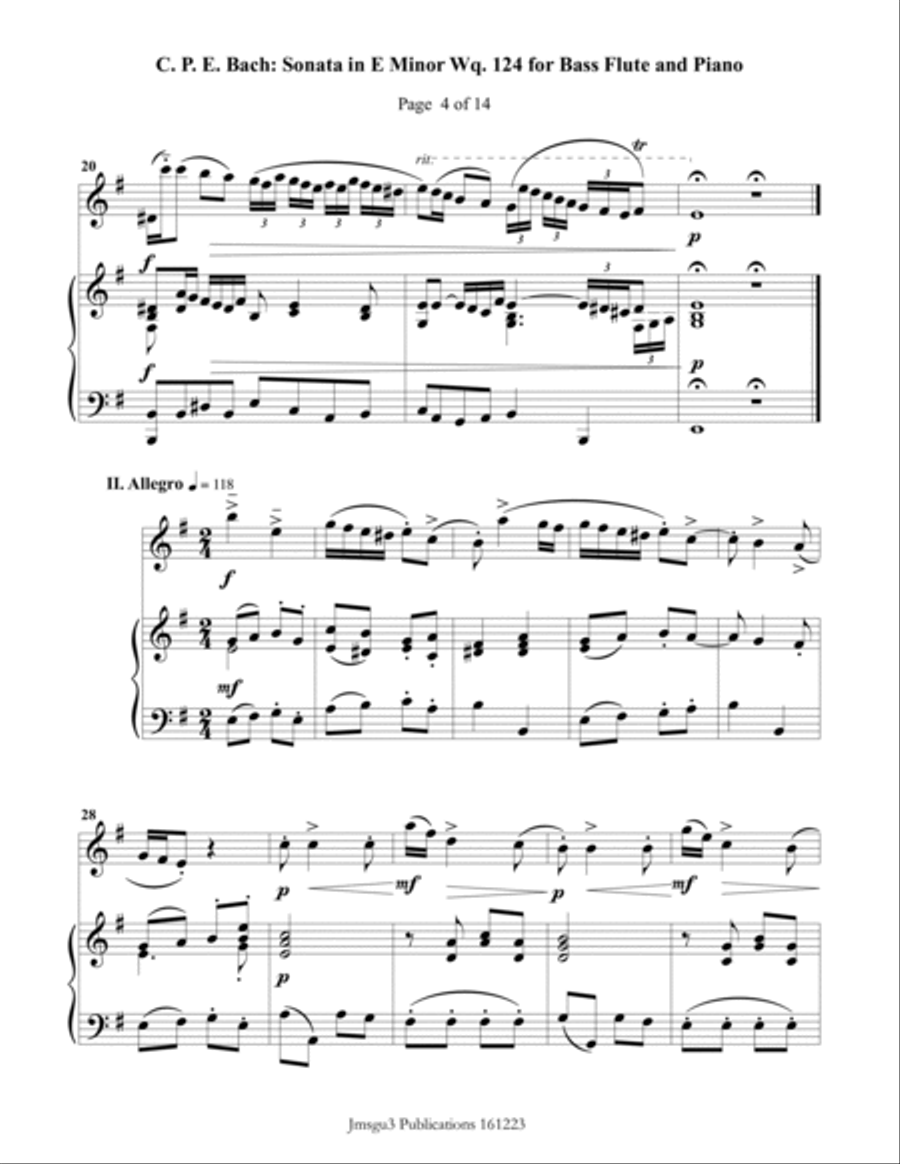 CPE BACH: Sonata in E Minor WQ124 for Bass Flute & Piano Flute Solo scores gallery preview page 4