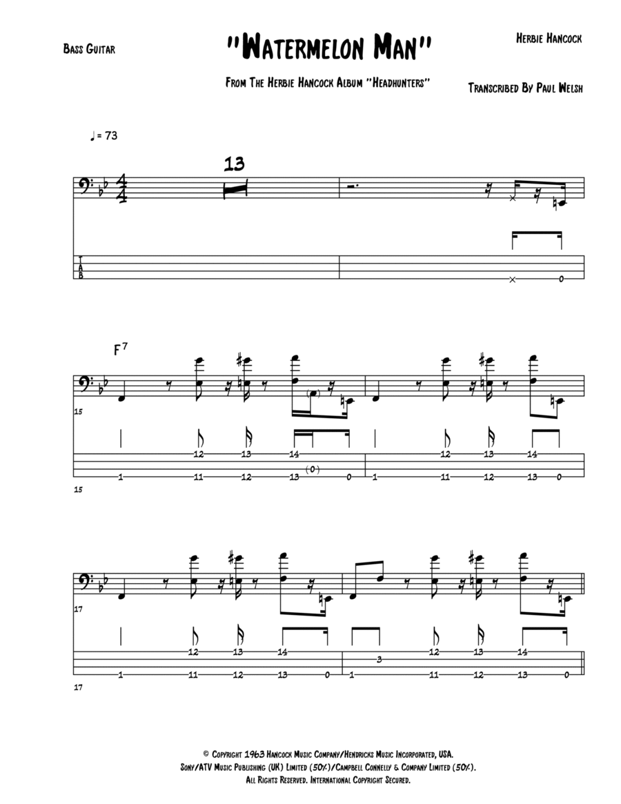 Watermelon Man Bass Guitar scores gallery preview page 1