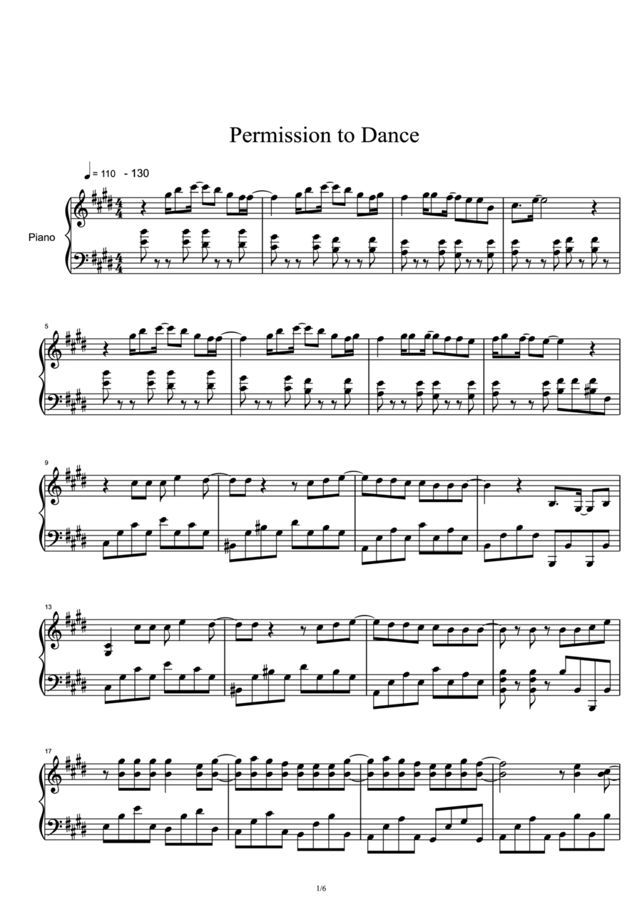 Permission To Dance Piano Solo scores gallery preview page 1