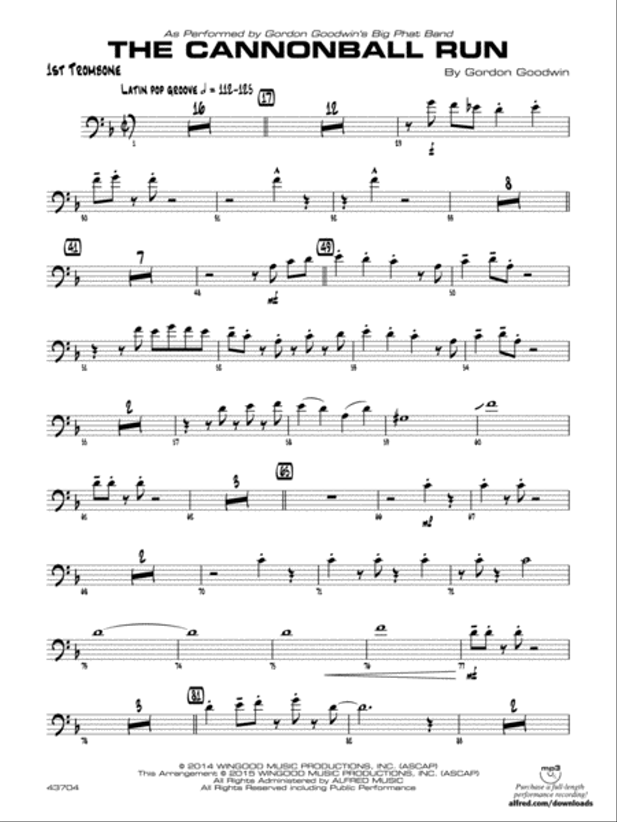 The Cannonball Run: 1st Trombone Jazz Ensemble scores gallery preview page 1