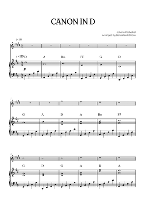 Pachelbel Canon in D • clarinet sheet music with piano accompaniment and chords