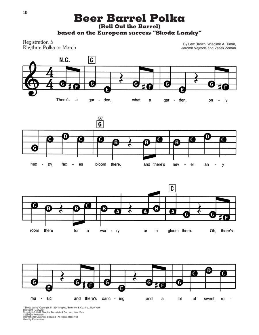 Beer Barrel Polka (Roll Out The Barrel) Electronic Keyboard scores gallery preview page 1