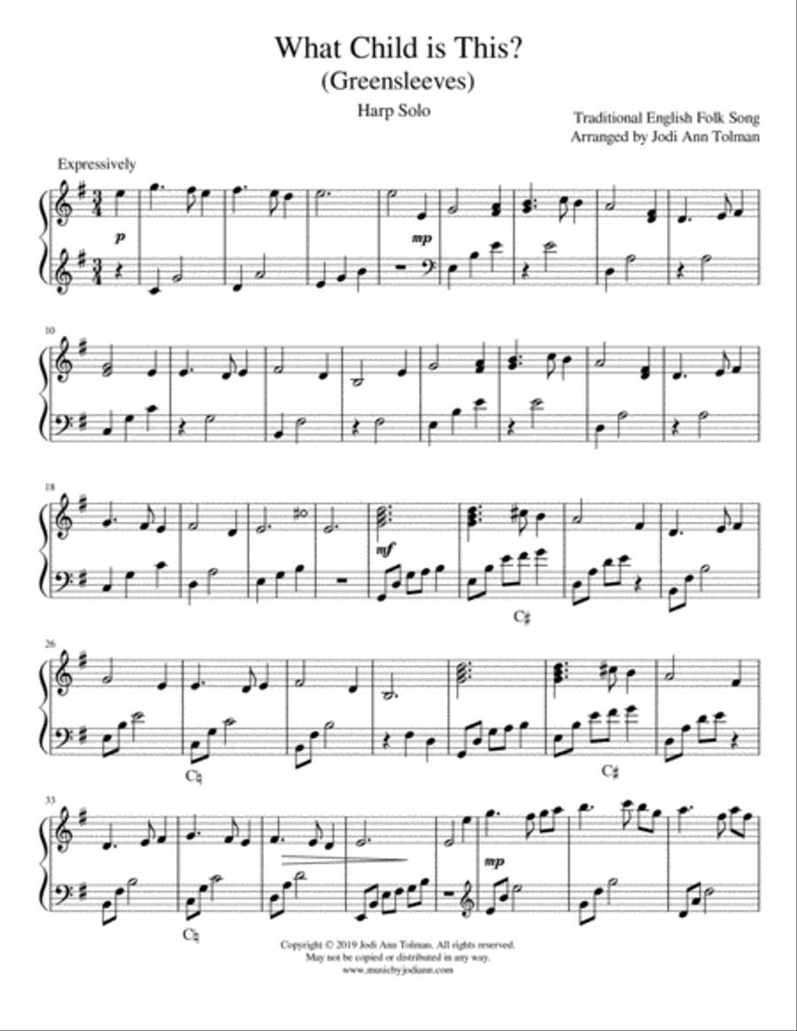 What Child is This? (Greensleeves), Harp Solo Harp scores gallery preview page 2