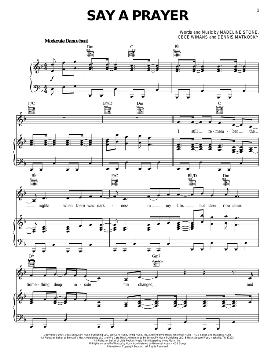 Say A Prayer Piano, Vocal, Guitar scores gallery preview page 1
