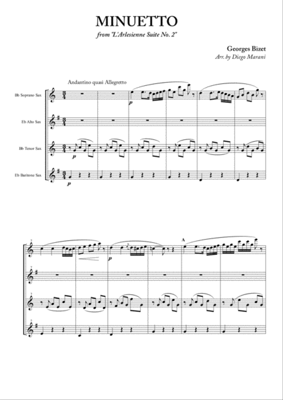 Minuetto from "L'Arlesienne Suite No. 2" for Saxophone Quartet image number null