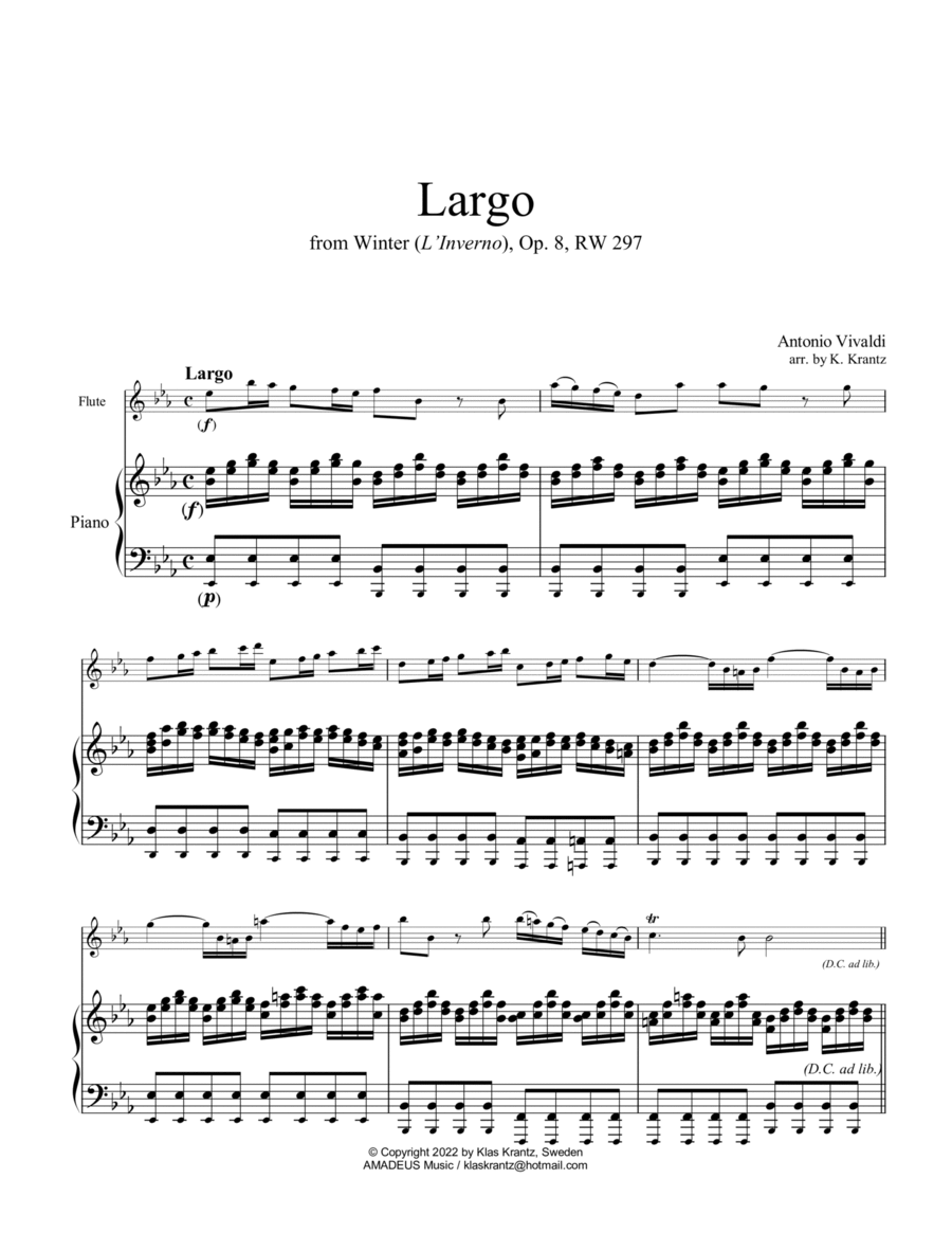 Largo from Winter (L'Inverno) for flute and piano Flute Solo scores gallery preview page 1