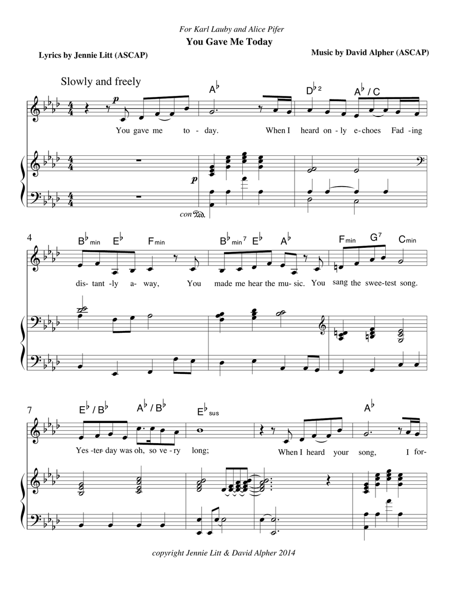You Gave Me Today You Gave Me Today Piano, Vocal scores gallery preview page 1