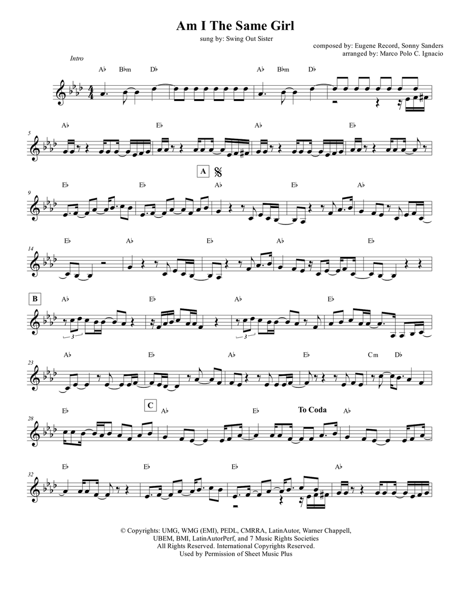 Am I The Same Girl - Swing Out Sister Piano scores gallery preview page 1