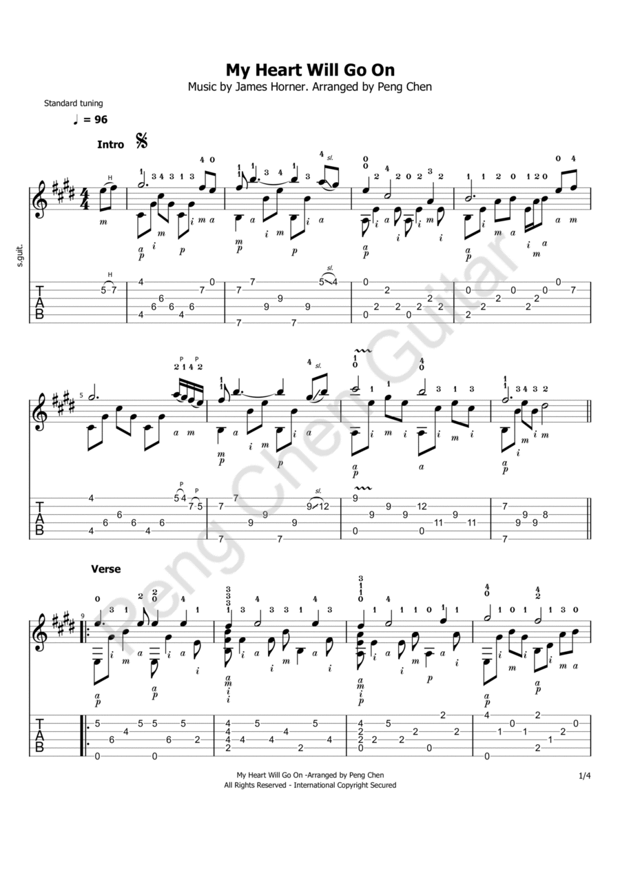 My Heart Will Go On (love Theme From 'titanic') Electric Guitar scores gallery preview page 1
