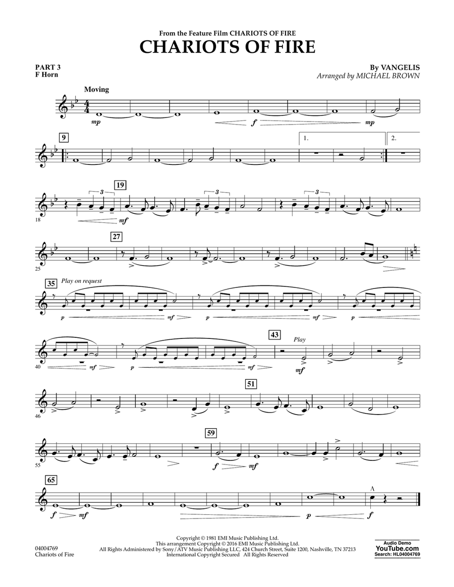 Chariots of Fire - Pt.3 - F Horn Concert Band scores gallery preview page 1