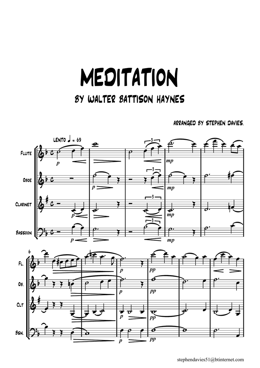 Meditation by Walter Battison Haynes for Woodwind Quartet