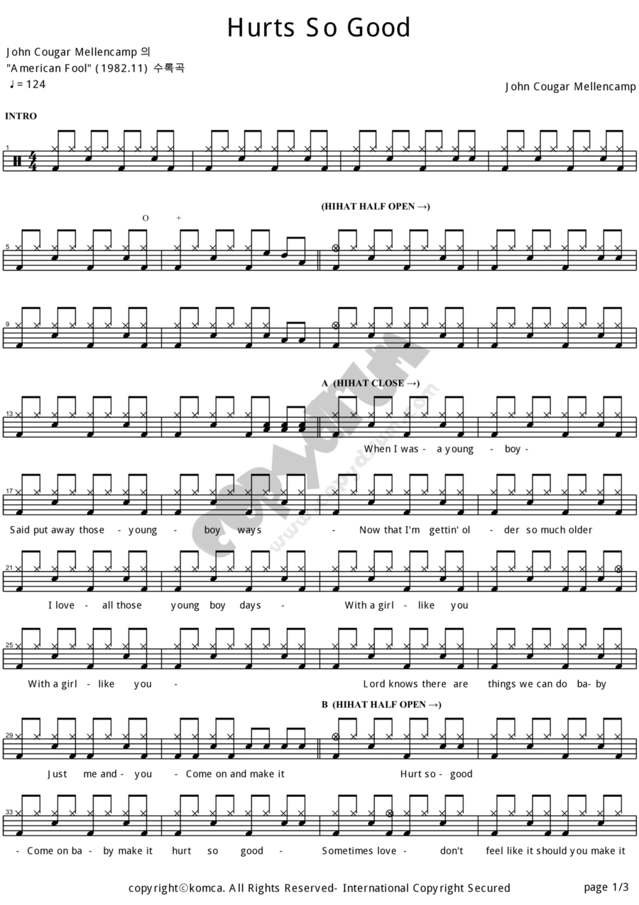 Hurts So Good Drum Set scores gallery preview page 1