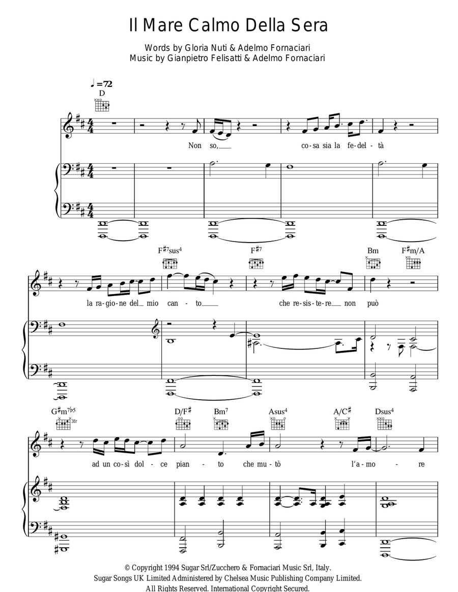 Il Mare Calmo Della Sera Piano, Vocal, Guitar scores gallery preview page 1
