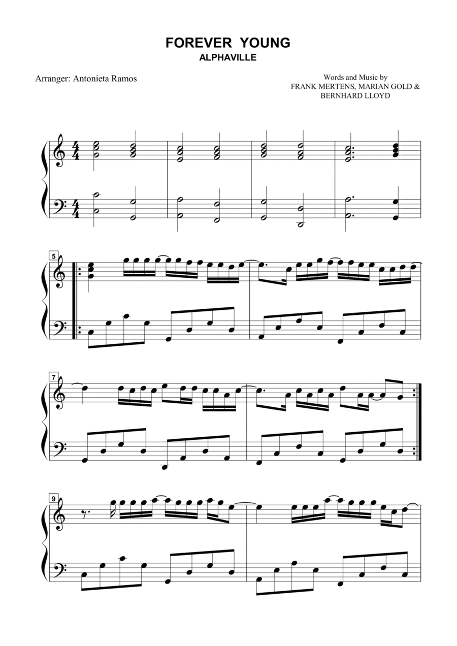 Forever Young Piano Solo scores gallery preview page 1