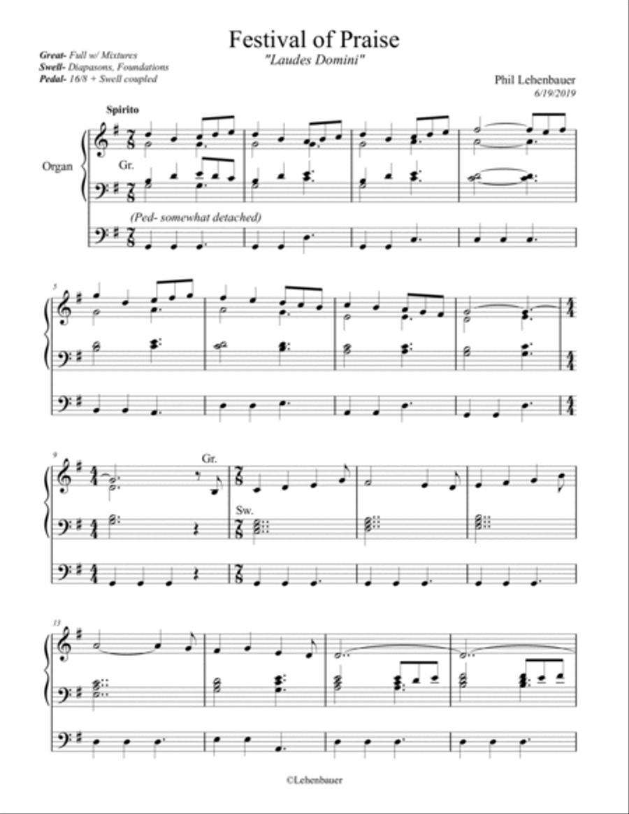 Festival of Praise (Laudes Domini) organ work, by Phil Lehenbauer Organ Solo scores gallery preview page 2