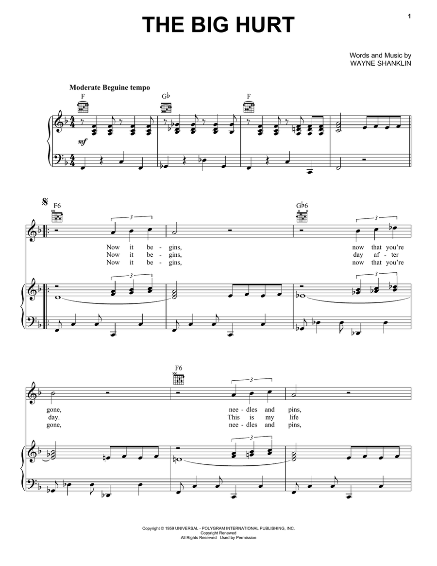 The Big Hurt Piano, Vocal, Guitar scores gallery preview page 1