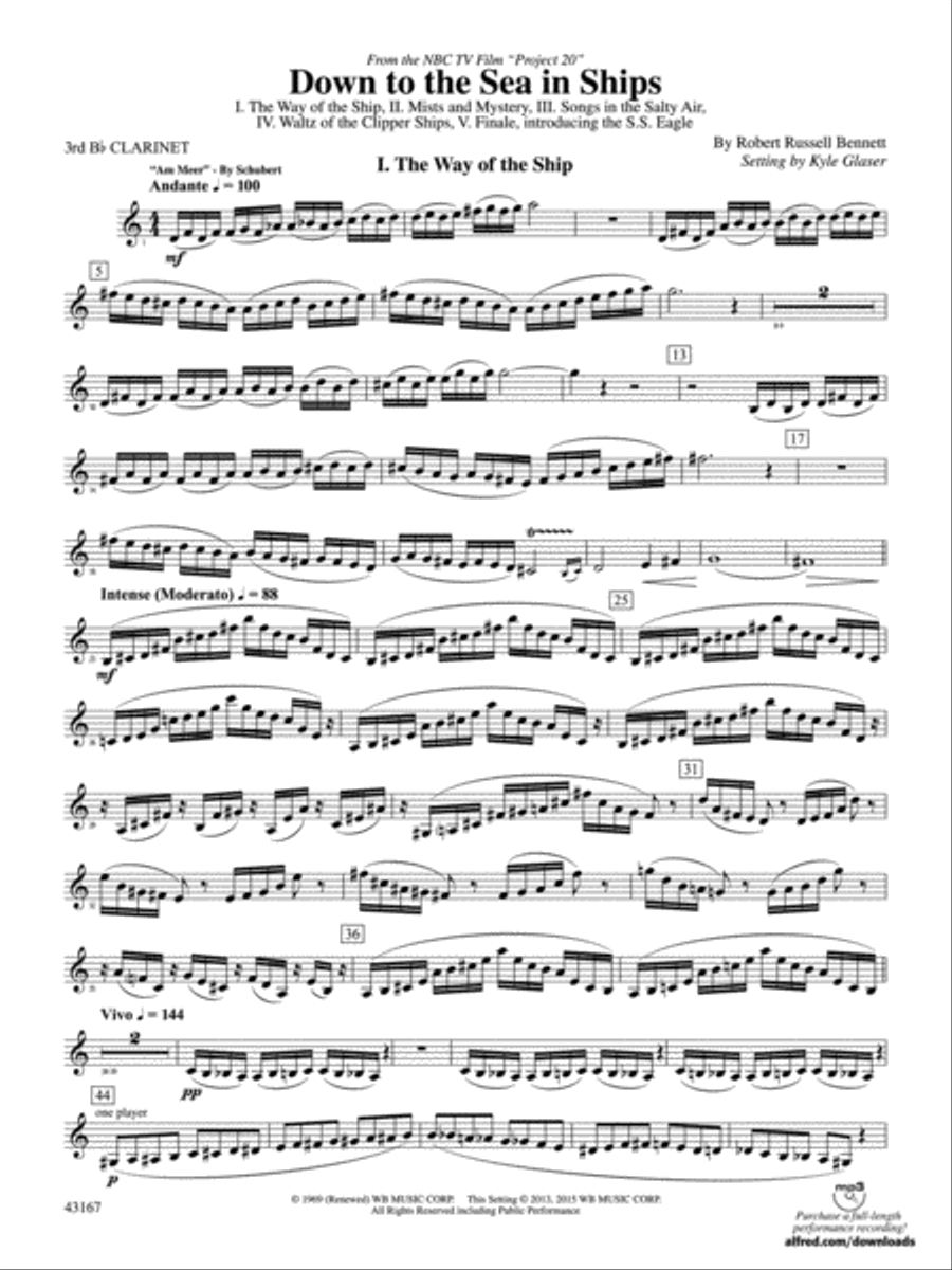 Down to the Sea in Ships (from the NBC TV Film Project 20): 3rd B-flat Clarinet Concert Band scores gallery preview page 2