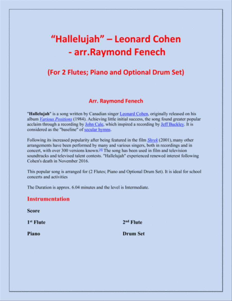Hallelujah Flute Duet scores gallery preview page 2