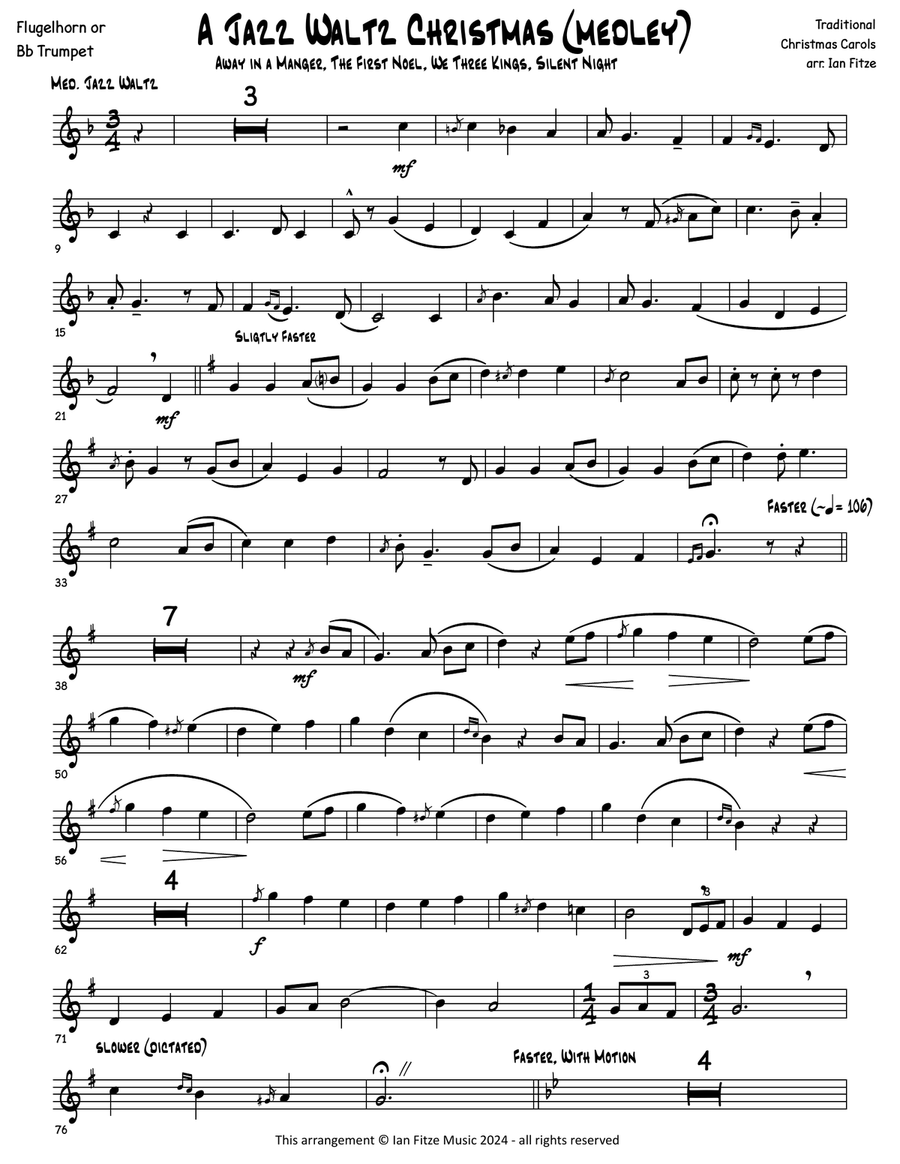 A Jazz Waltz Christmas (medley) B-Flat Trumpet scores gallery preview page 2