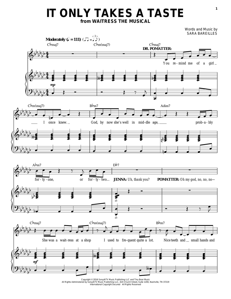 It Only Takes A Taste (from Waitress The Musical) Voice scores gallery preview page 1