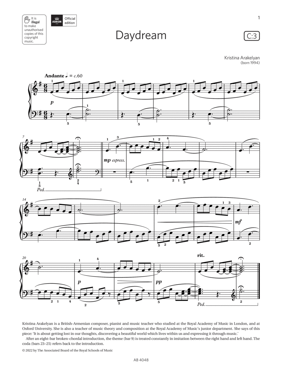 Daydream (Grade 2, list C3, from the ABRSM Piano Syllabus 2023 & 2024) Piano Method scores gallery preview page 1