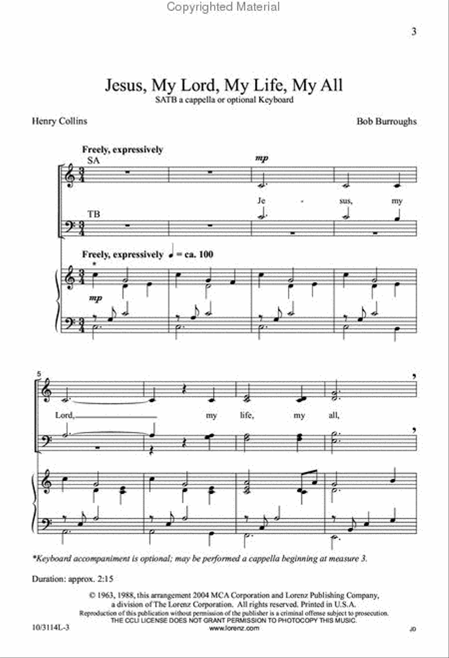 Jesus, My Lord, My Life, My All 4-Part scores gallery preview page 2